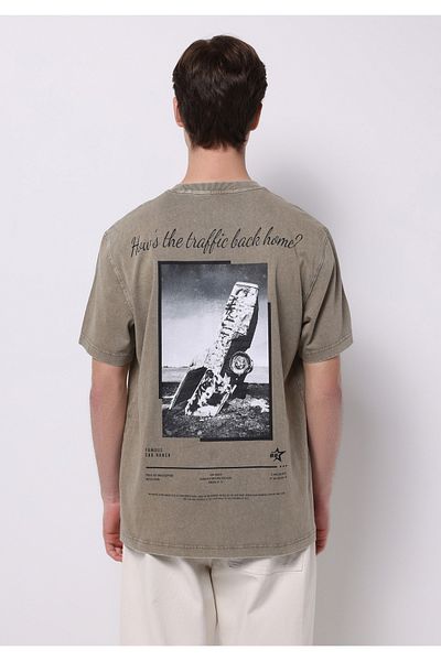 Colin's Comfort Fit Round Neck Plain Men's Beige Short Sleeve T-Shirt