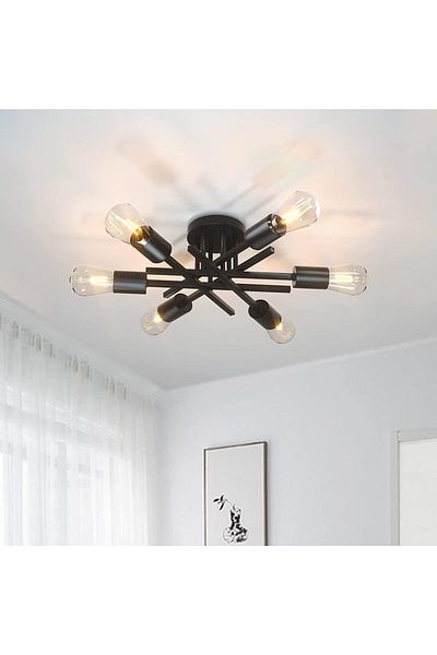 ONLYLIGHT 6 heads black Semi Flush Mount Modern Chandelier Mid Century Modern Chandelier Close to Ceiling Ligh