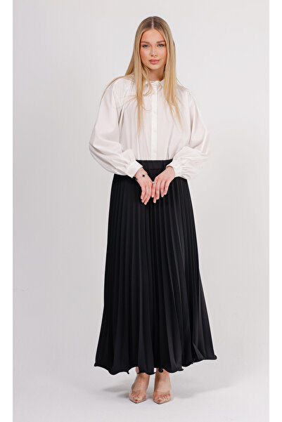 GAVLİA Fusta lungă plisată neagră din satin