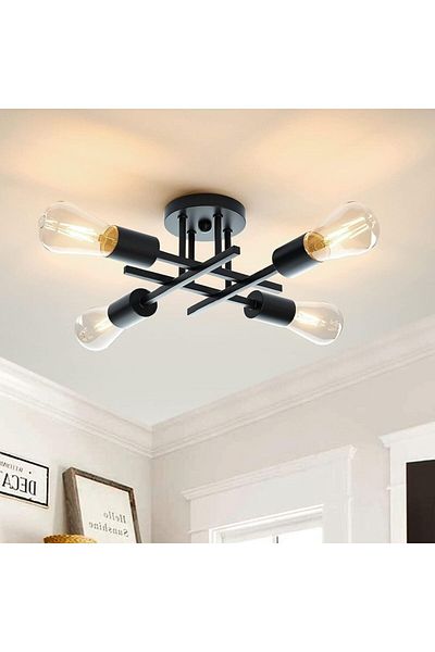 ONLYLIGHT 4 heads black Semi Flush Mount Modern Chandelier Mid Century Modern Chandelier Close to Ceiling Ligh