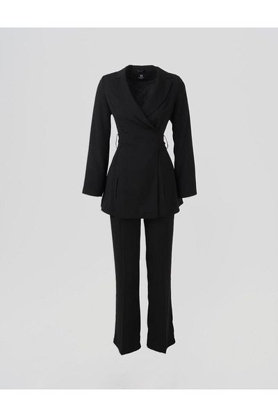 Kayra Waist Detailed Double Suit Black