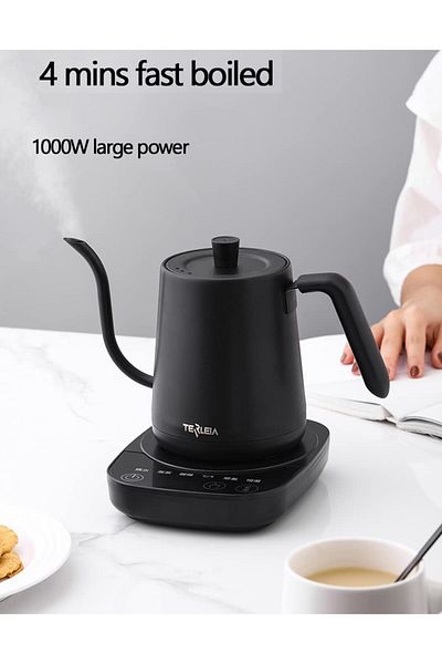 ET-LIFE Electric Gooseneck Kettle 0.8L,304 Stainless Steel Coffee/Tea Pot, Constant Temperature,1000W(Black)