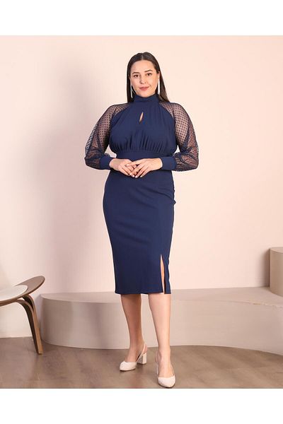 rotop Rochie de ocazie, Narcisa, culoare bleumarin, model cu tulle, Marime 52