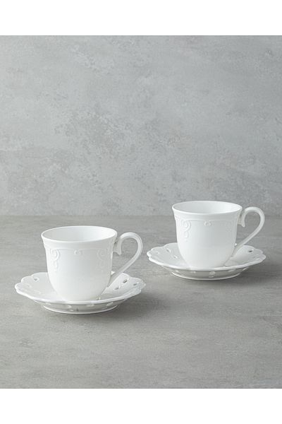 English Home Elodie Porcelain 4 Piece Tea Cup Set for 2 People 180 ml White
