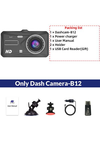 Acceo None Only Dashcam-b12 Dashcam 24h Touch Night Vision Full Hd 1080p Front And Rear Camera 4.0 Inch Ca