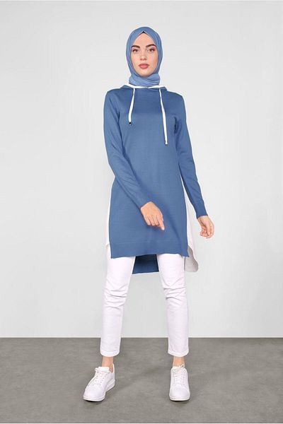 Alvina Hooded Shirt Piece Knitwear Tunic 41060
