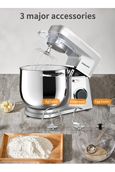 SOKANY Electric Stand Mixer, 6-Speeds Kitchen Machine 1700W with 11L Stainless Steel Bowl,Y-Stirrer,Silver