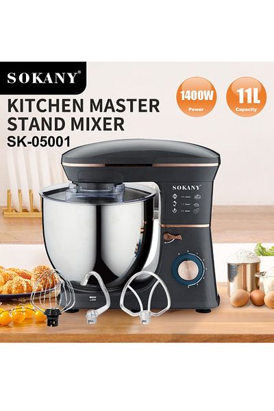 SOKANY Stand Mixer, 11 liters, 1400W, Multi-function Kitchen Machine, with Lid Splash-Proof SK-05001 Black