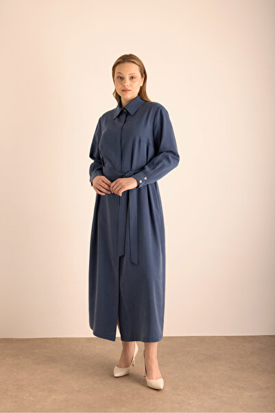Aker Lacivert Cotton Gömlek Elbise