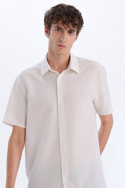 DeFacto Regular Fit Crinkle Summer Short Sleeve White Shirt E1223Ax25Sm