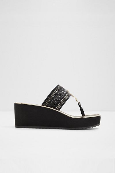 Aldo Fassbider - Women's Textile Black Wedge Heel Slippers