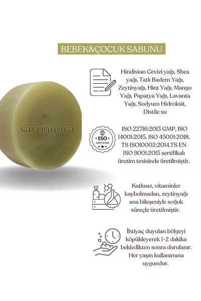 Kozmetigo Natural Baby & Kids Soap, Soap for Sensitive Skin 100GR