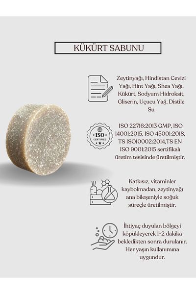 Kozmetigo Sulfur Soap Natural and Additive-Free Soap 100 GR