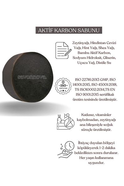Kozmetigo Natural Activated Carbon Soap, Soap Without Additives for Marks, Birthmarks, Sunspots 100Gr