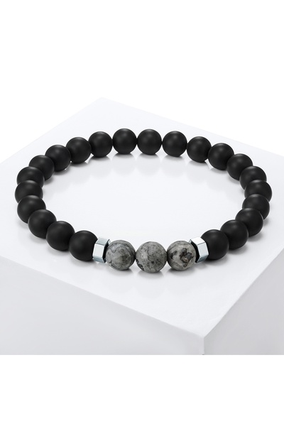 True Rebels Edelsteinarmband Armband Achat schwarz Kartenstein grau