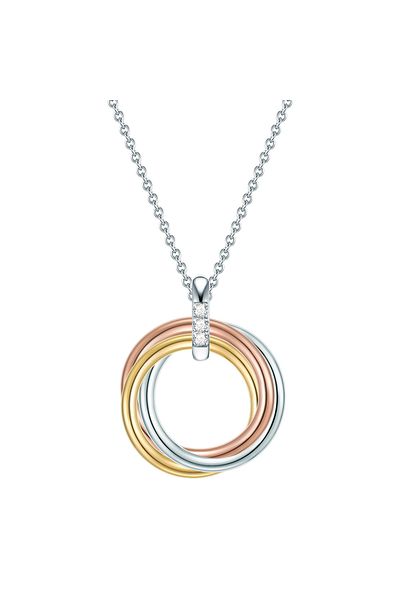 Lulu & Jane Diamanthalskette Kette Mit Anhänger Sterling Silber Tri-color Diamant Weiß