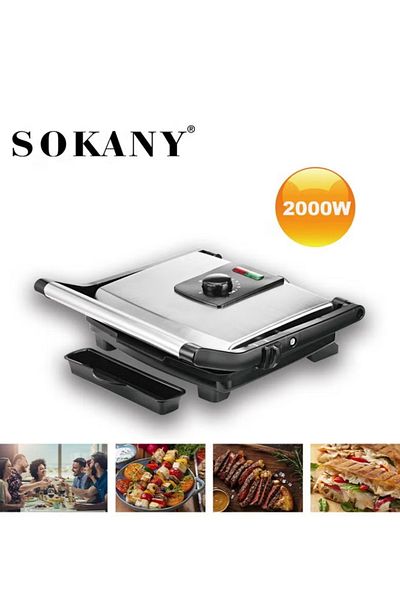 SOKANY Multifunction Electric Steak Machine, Panini Maker, Bread Machine, 2000W, KJ-202, Black