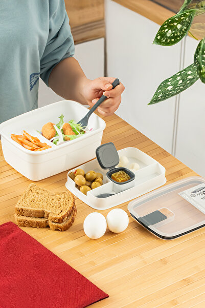 Porsima 3192 Vacuum Self-Feeding Lunch Box with Spoon, Fork and Sauce Bowl - 2-Tier Lunch Box - Lunch Box