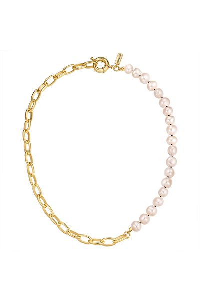 YOKOAMİİ Perlenhalskette Kette Gelbgold Süßwasser-zuchtperle Weiß