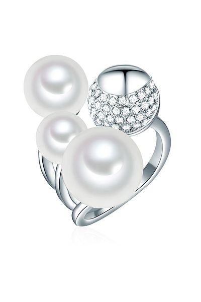 Lulu & Jane Perlenring Ring Muschelkernperle Weiß Zirkonia Weiß