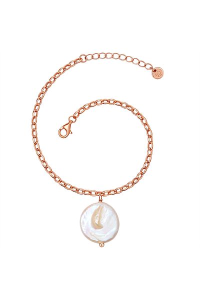 Glanzstücke München Silberarmband Armband Sterling Silber Roségold Süßwasser-zuchtperle Weiß