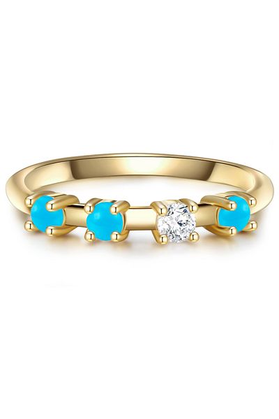 Glanzstücke München Silberring Yüzük Sterling Silber gelbgold Türkis (rek.) Zirkonia weiß
