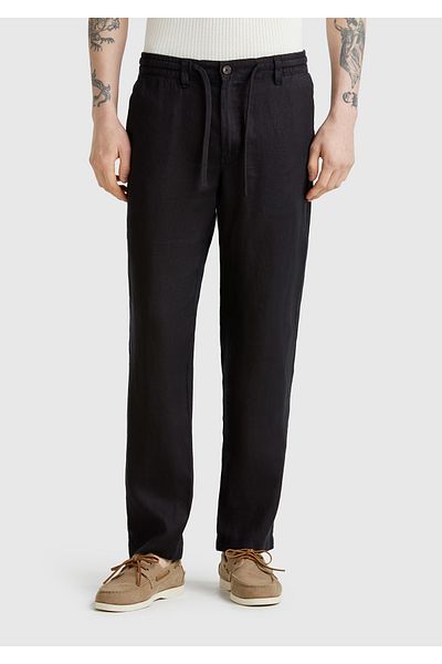 United Colors of Benetton Men's Black 100% Linen Waist Drawstring Trousers
