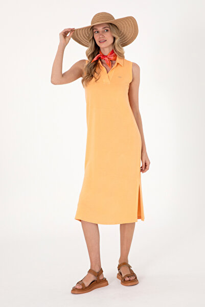 U.S. Polo Assn. Kadın Turuncu Polo Yaka Midi Boy Örme Elbise 50300674-VR202