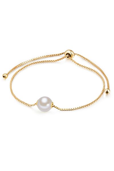 Valero Pearls Silberkol bandı Kol Bandı Sterling Silber gelbgold Süßwasser-Zuchtperle weiß