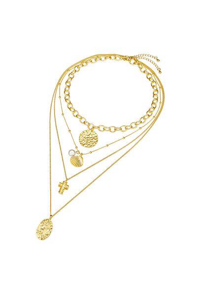 Lulu & Jane Perlenhalskette Kette Gelbgold Muschelkernperle Weiß