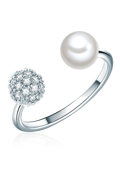 Lulu & Jane Perlenring Ring Muschelkernperle weiß Zirkonia weiß