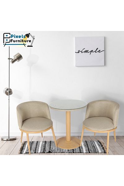PixelsFurniture Pixel Furniture 2 Chairs and Table Set, Metal Wood Bases and High Quality Fabric
