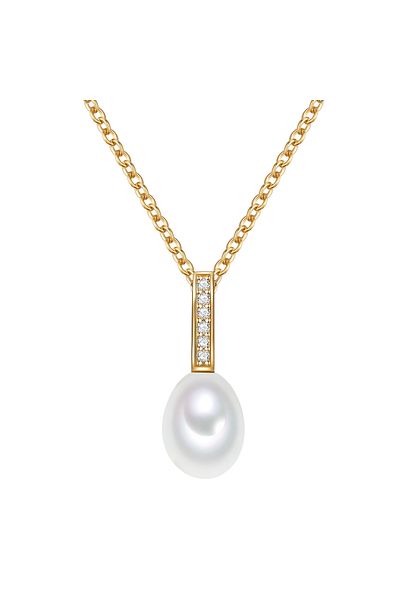 Valero Pearls Silberhalskette Kette Mit Anhänger Sterling Silber Gelbgold Süßwasser-zuchtperle Weiß Zirkonia Weiß