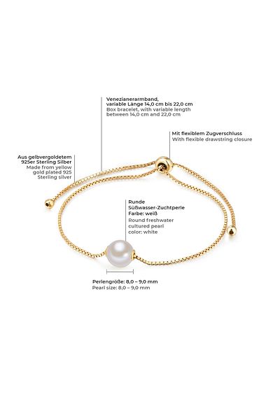 Valero Pearls Silberkol bandı Kol Bandı Sterling Silber gelbgold Süßwasser-Zuchtperle weiß