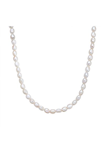 Valero Pearls Perlenhalskette Kette Sterling Silber Gelbgold Süßwasser-zuchtperlen Weiß