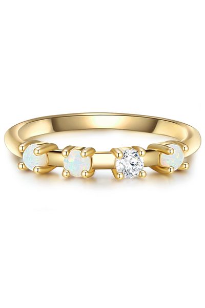 Glanzstücke München Silberring Ring Sterling Silber gelbgold Opal (synth.) Zirkonia weiß
