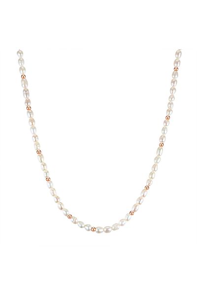Lulu & Jane Perlenhalskette Kette Roségold Süßwasser-zuchtperle Weiß