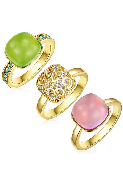 Lulu & Jane Modeschmuckring 3er Set Ringe Verziert Mit Kristallen Von Swarovski® Weiß Hellblau