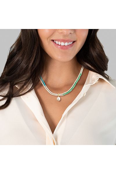 Valero Pearls Edelsteinhalskette Kette Mit Anhänger Sterling Silber Gelbgold Süßwasser-zuchtperle Weiß Türkis (rek