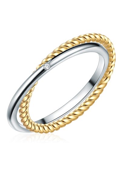 Lulu & Jane Diamantring Ring Sterling Silber bi-Color Diamant weiß