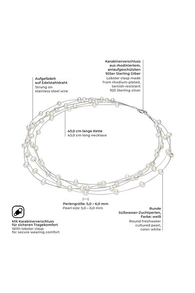 Valero Pearls Perlenhalskette Kette Sterling Silber Süßwasser-zuchtperle Weiß