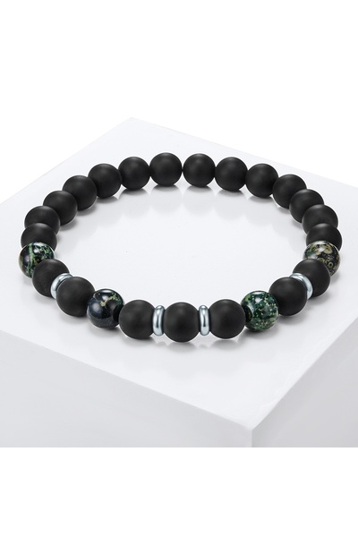 True Rebels Edelsteinarmband Armband Achat schwarz Bird Stone grün