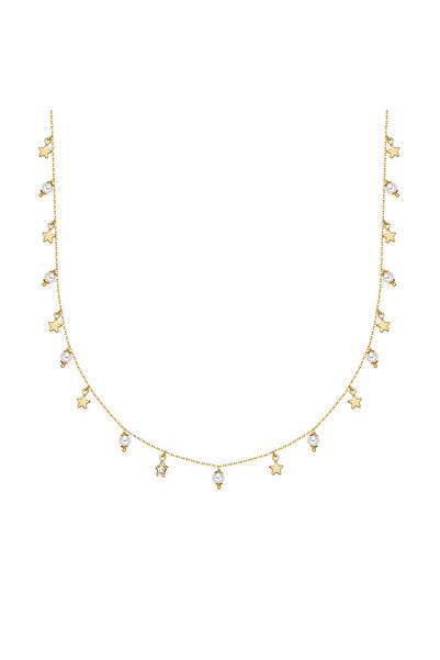 Lulu & Jane Perlenhalskette Kette gelbgold Muschelkernperle weiß