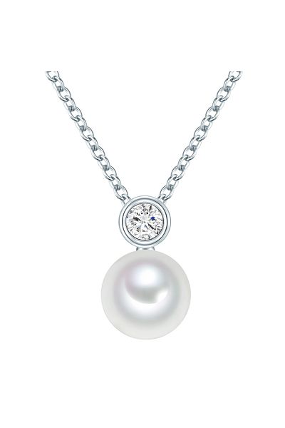 Valero Pearls Silberhalskette Kette ve Anhänger Sterling Silber Süßwasser-Zuchtperle weiß Zirkonia weiß