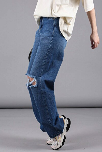 Madmext Mad Girls Blue Ripped Straight Jean Mg1153