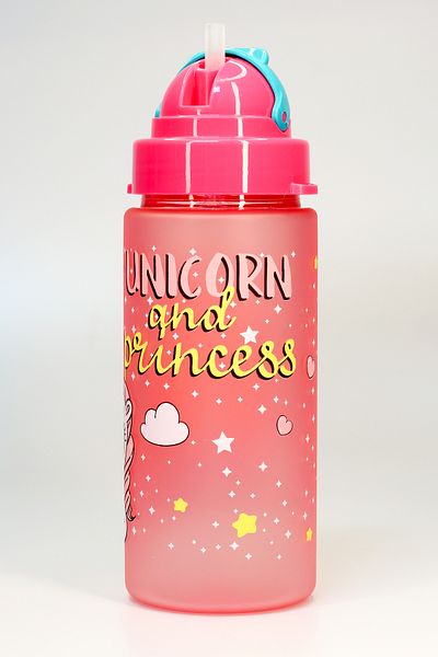 Telvesse Children's Water Bottle Tritan Water Bottle with Straw Neck Strap Unicorn School Water Bottle Bpa-Free 500ml Pink T0106