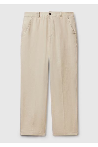 United Colors of Benetton Men's Stone Color 100% Linen Trousers