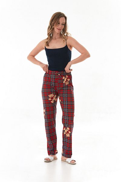 Fulla Moda Teddy Bear Printed Plaid Pajama Bottoms