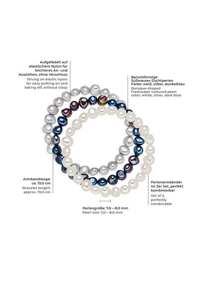 Valero Pearls Perlenarmband 3er Set Armbänder Süßwasser-zuchtperle Multicolor