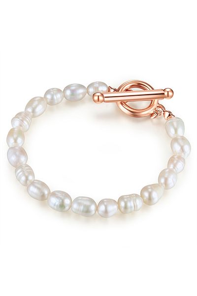 Lulu & Jane Perlenarmband Armband Roségold Süßwasser-zuchtperle Weiß